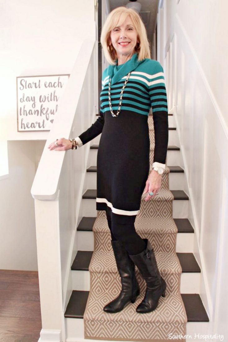 Sweater Dresses And Boots For Over 50