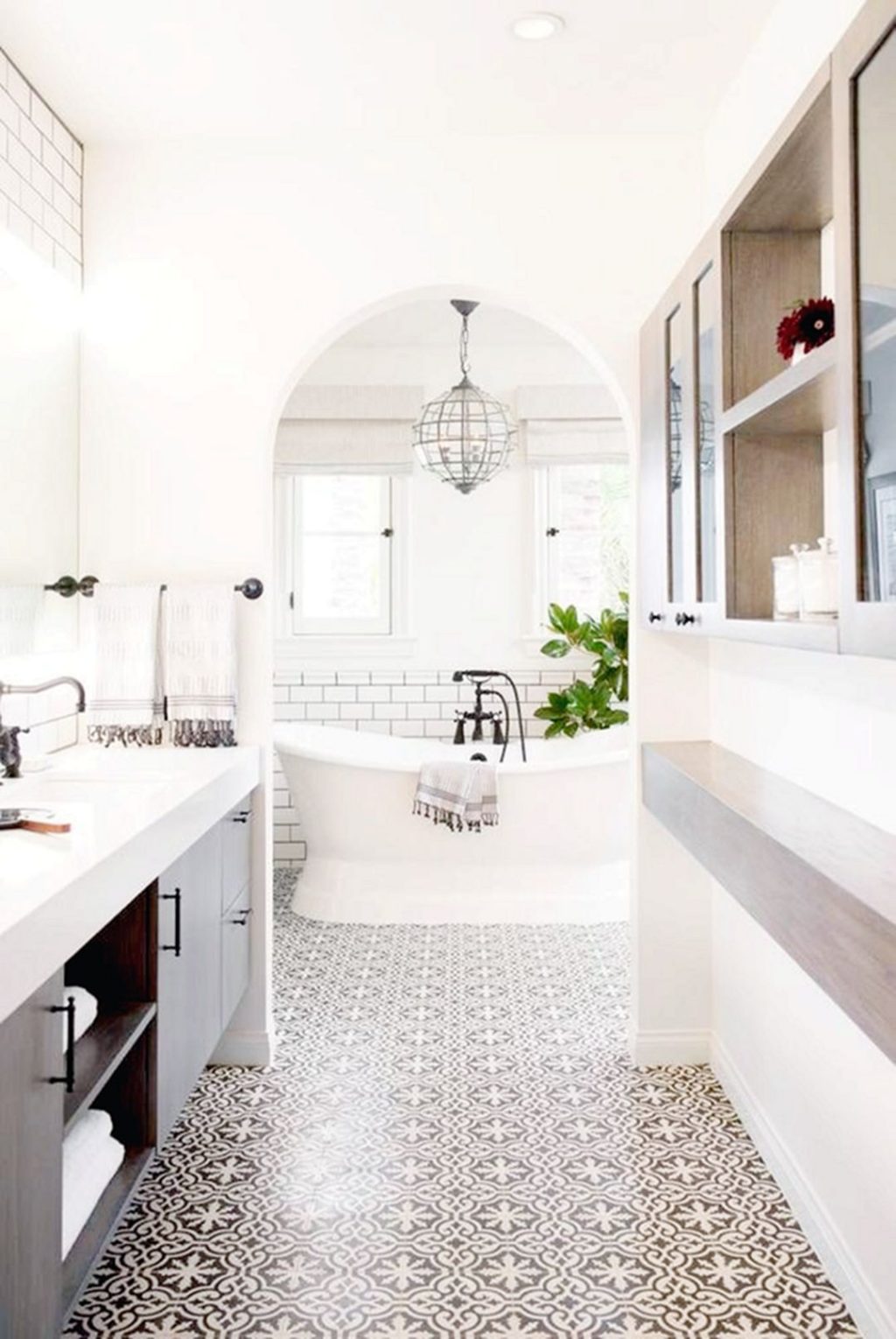 Modern Farmhouse Bathroom With White pattern Tiles