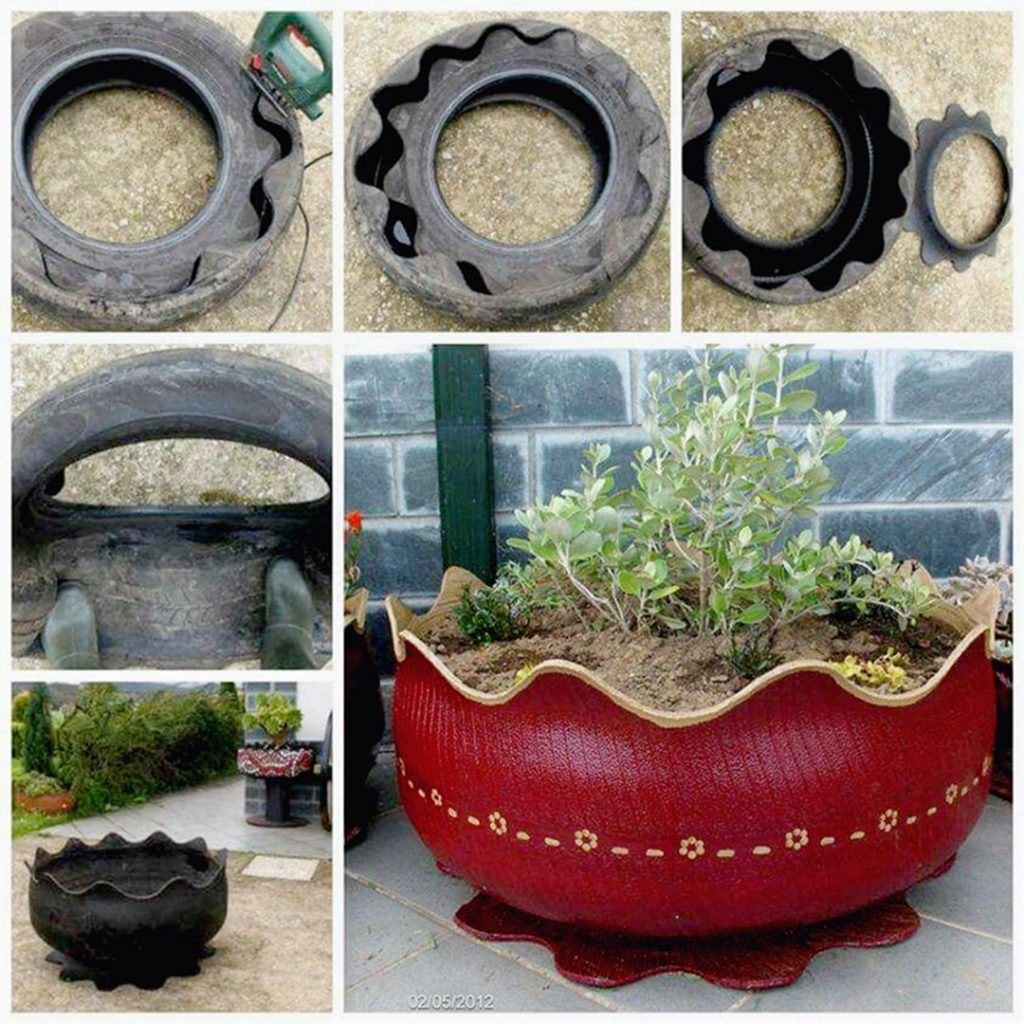 Old Tires Recycled Flower Pot