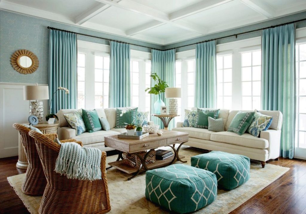 Stunning Formal Living Room With Coastal Curtain