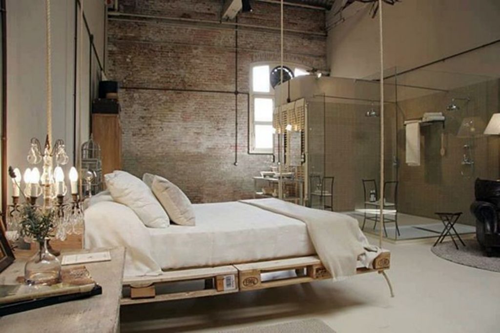 Cozy Industrial Bedroom With Hanging Bed Design