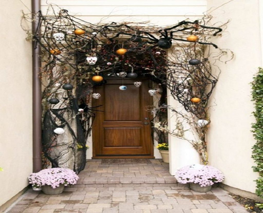 Front Door with Halloween decorations via joinfo com