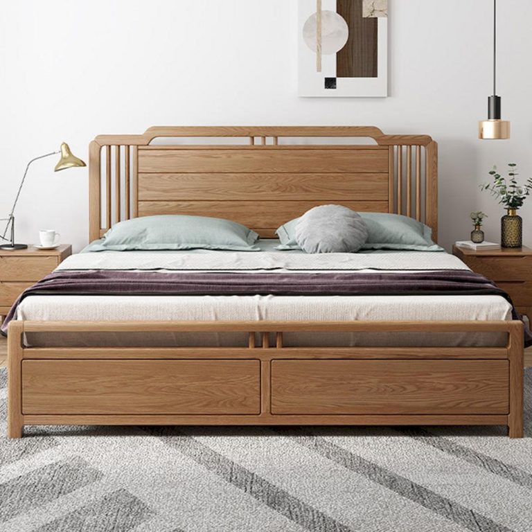 Elegant light brown wooden bed design via Boom Decor
