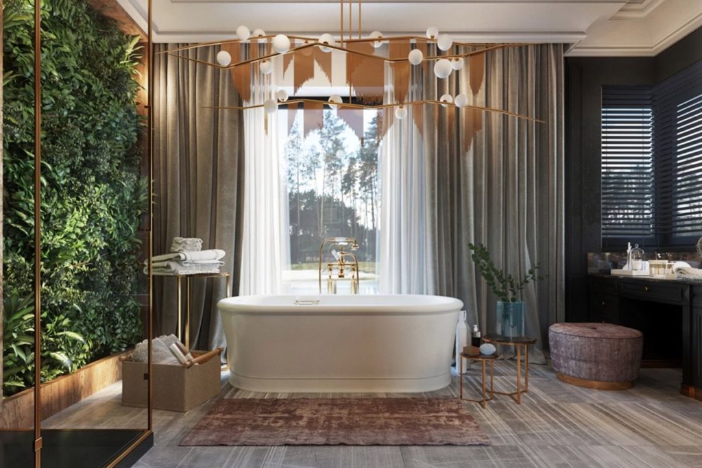 Luxury Bath Spa Design with Awesome Curtain source Awesomedecors