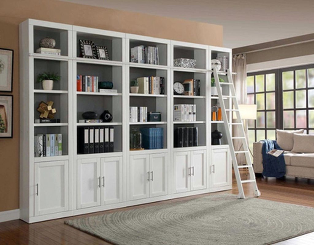 Elegant White Bookcase Designed With Glass Door