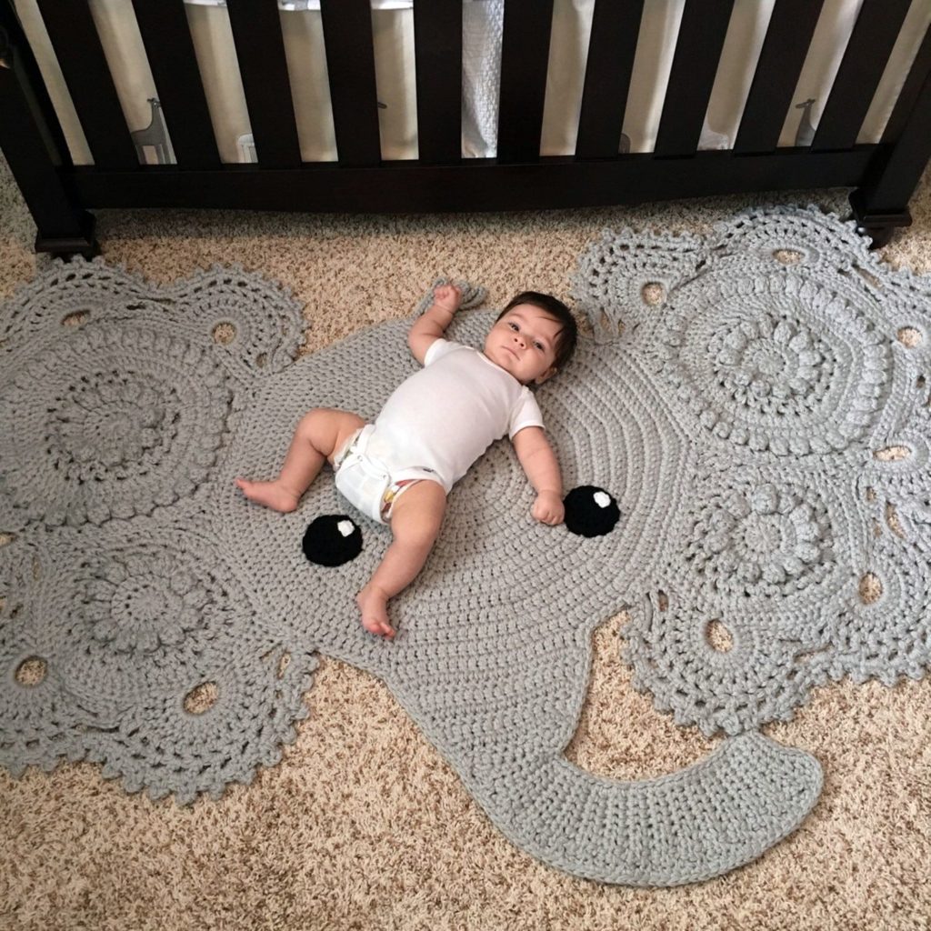 Elephant rug huge crochet floor covering baby nursery