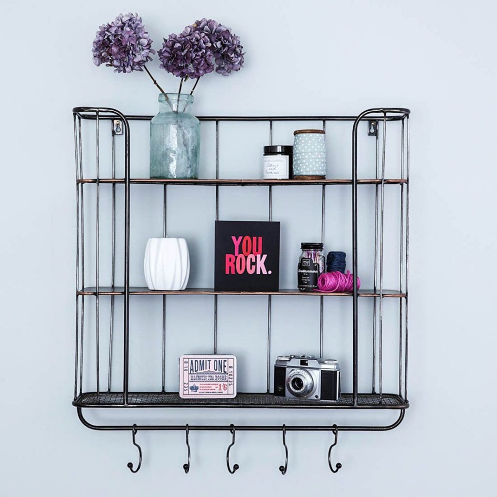 Three-Shelf Industrial Shelf Unit with Hanging Hooks