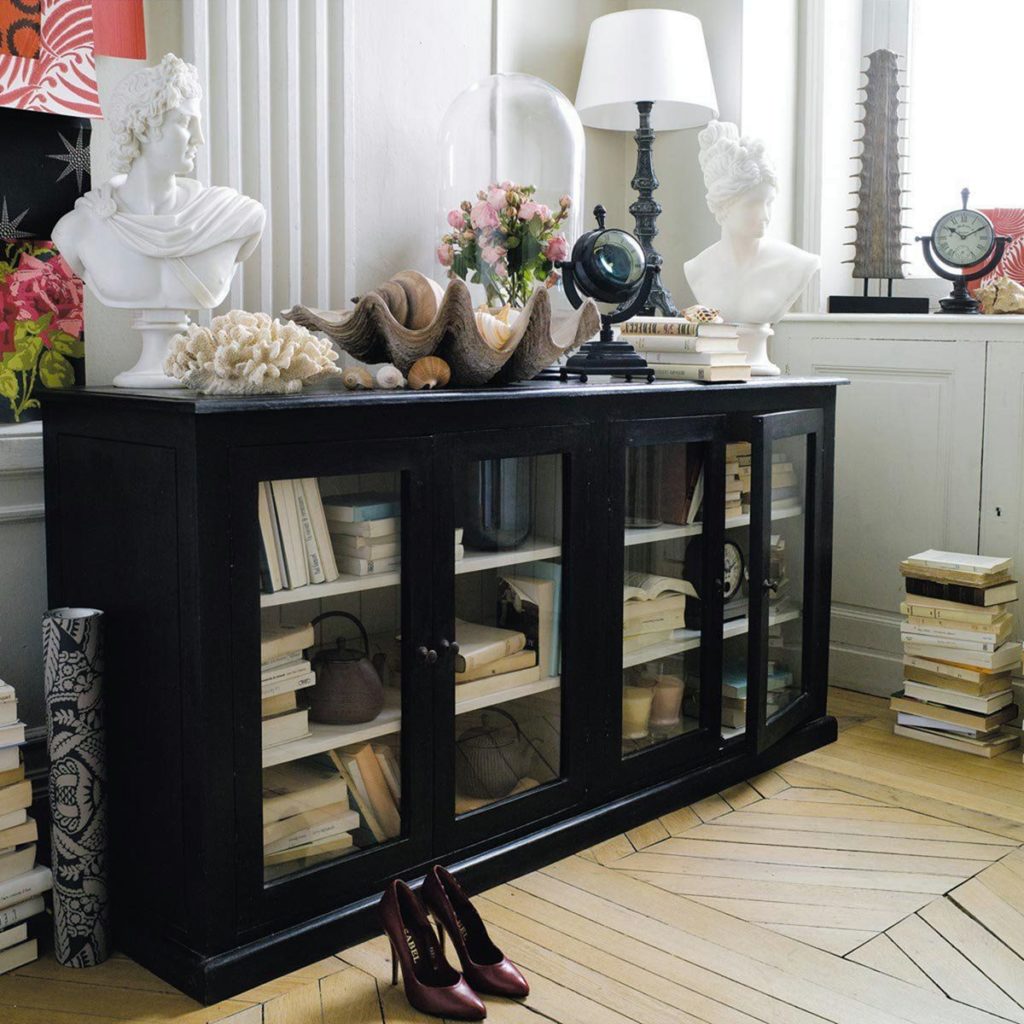 Black Buffet Table With Glass Doors