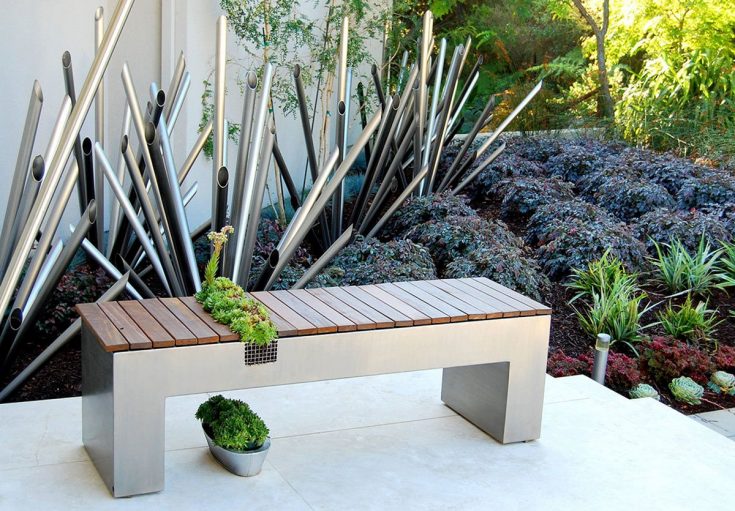 Garden With Wooden Bench Ideas