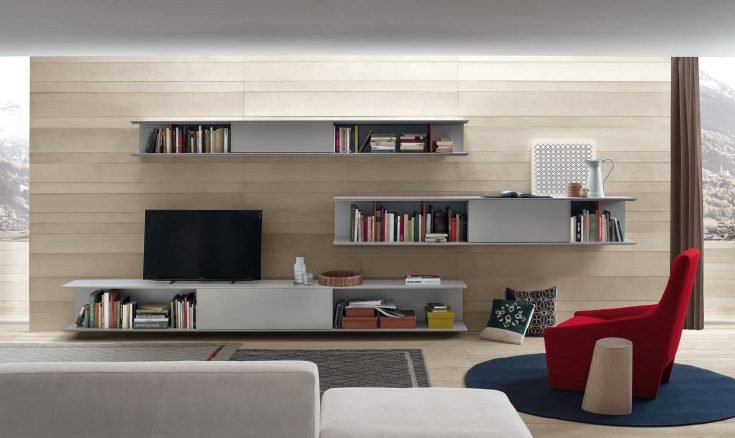 Living Room With Floating Shelves