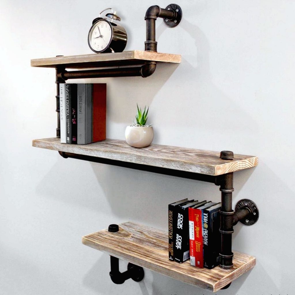 3 Level Rustic Pipe Floating Shelves