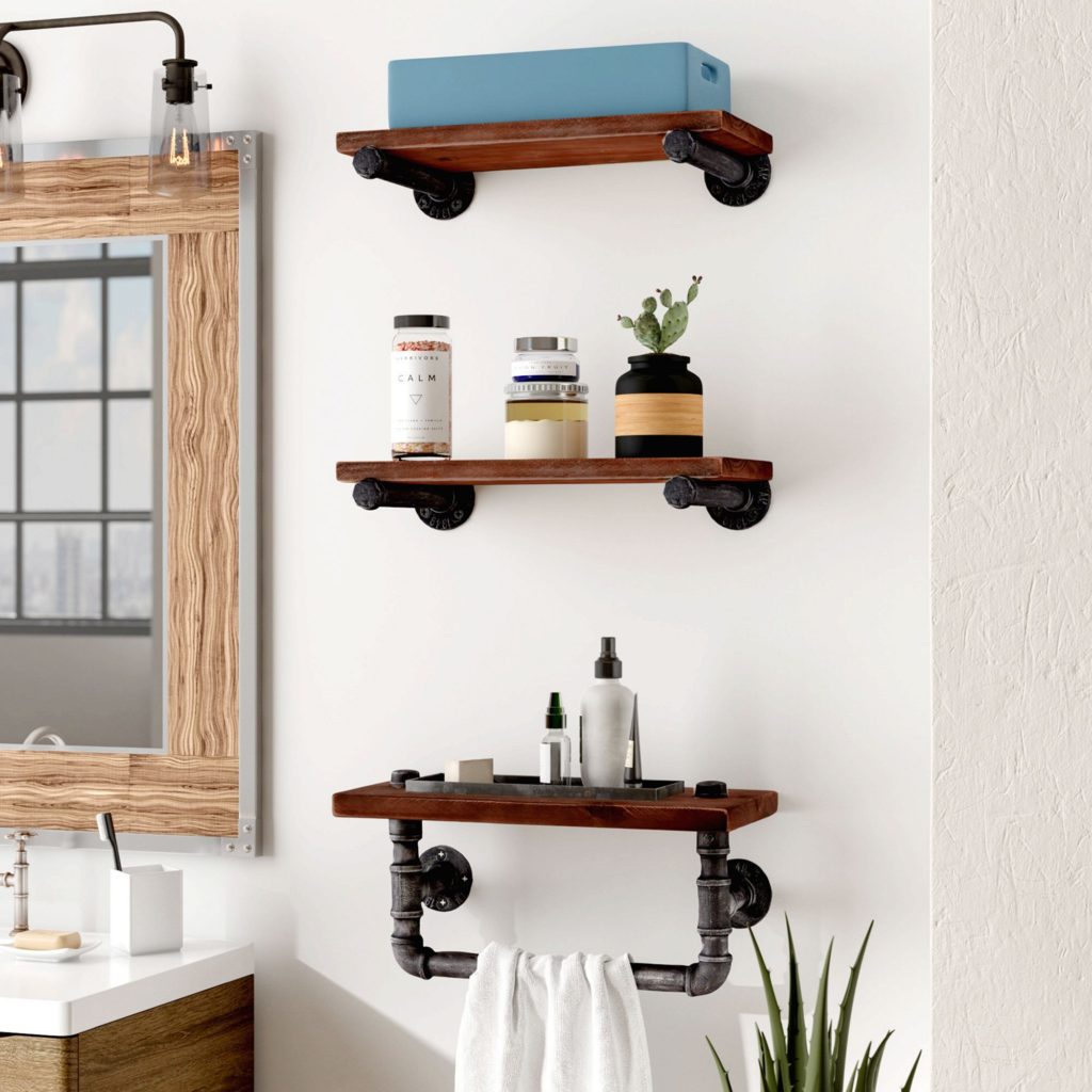DIY Industrial Bathroom Floating Shelves