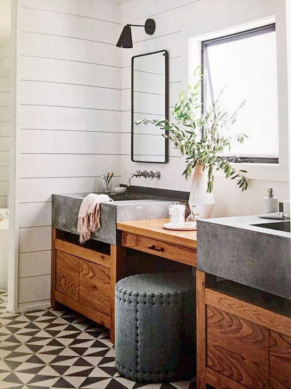 Farmhouse Master Bathroom with Unique Tile And Beautiful Sink Ideas