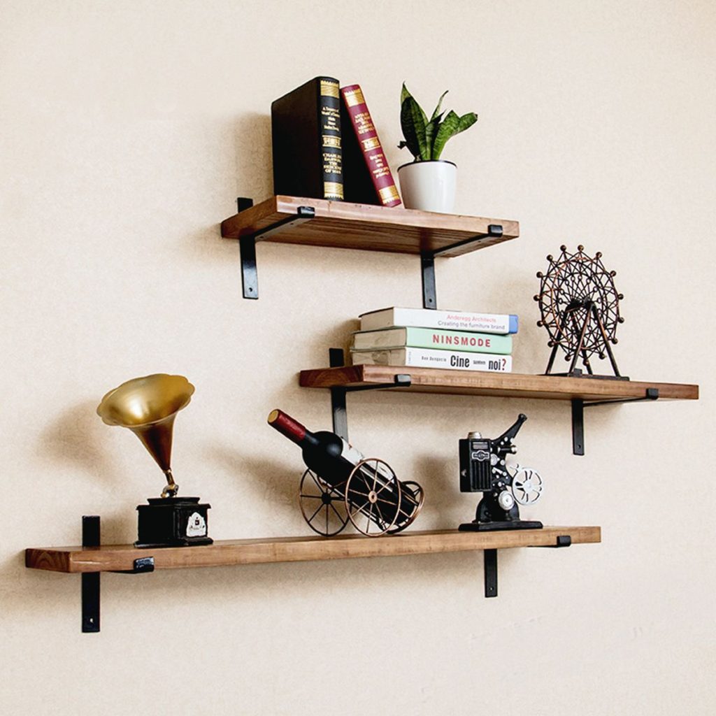 Industrial Iron Wall Shelf With Wood for Rack