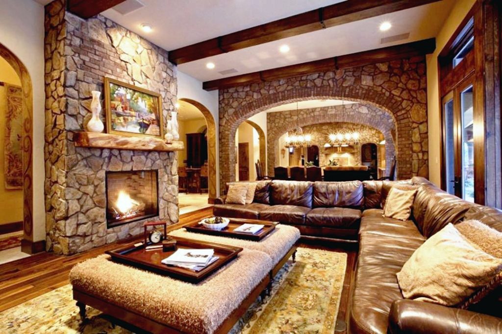 Rustic Modern Living Room With Wall Stones