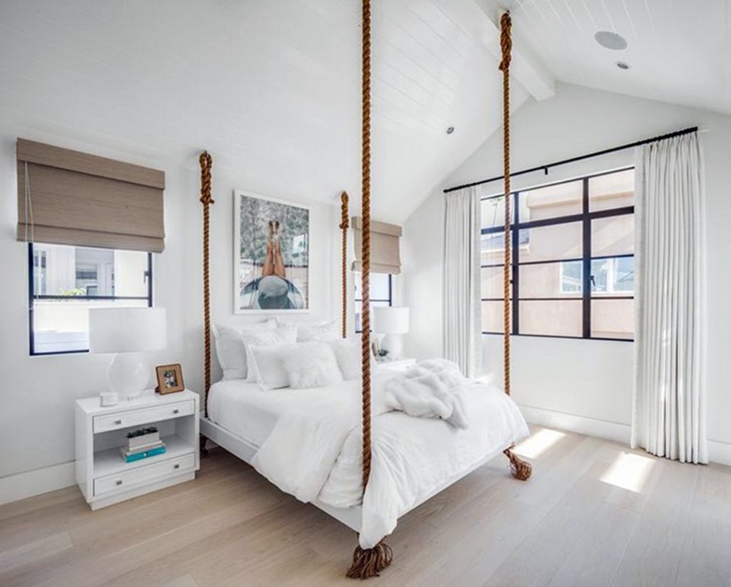 Rope Hanging Bed with White Bedding