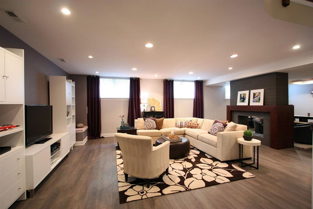 Amazing Basement Renovation Living Space Design With Movie Room source Stratagem Construction
