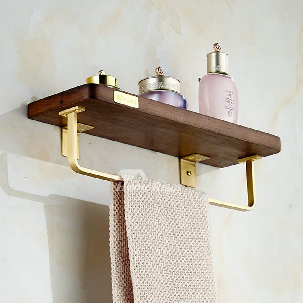 Luxury Walnut Wooden Bathroom Shelf With Towel Bar source Homerises
