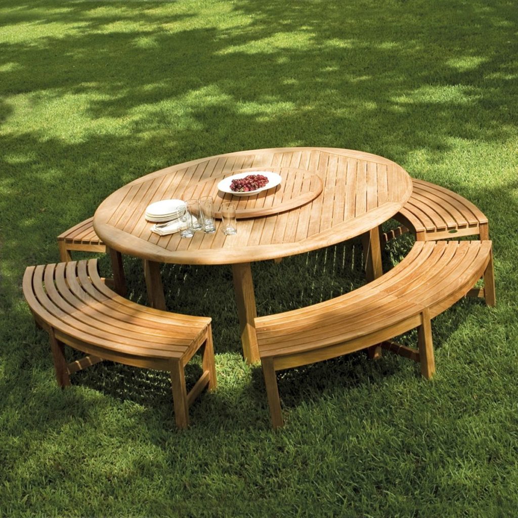 Outdoor Picnic Round Table Buckingham Backless Curved Bench Dining Set source Westminsterteak