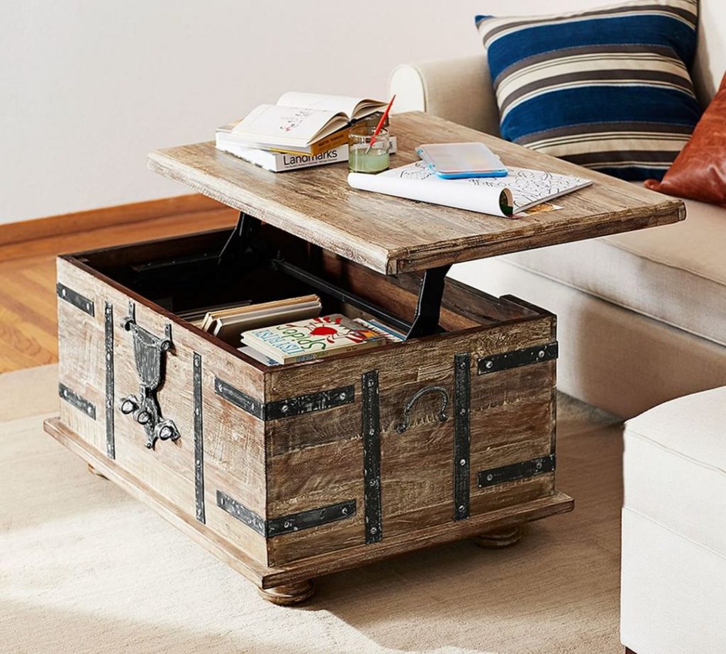 Kaplan Reclaimed Wood Lift-Top Coffee Table source Pottery Barn