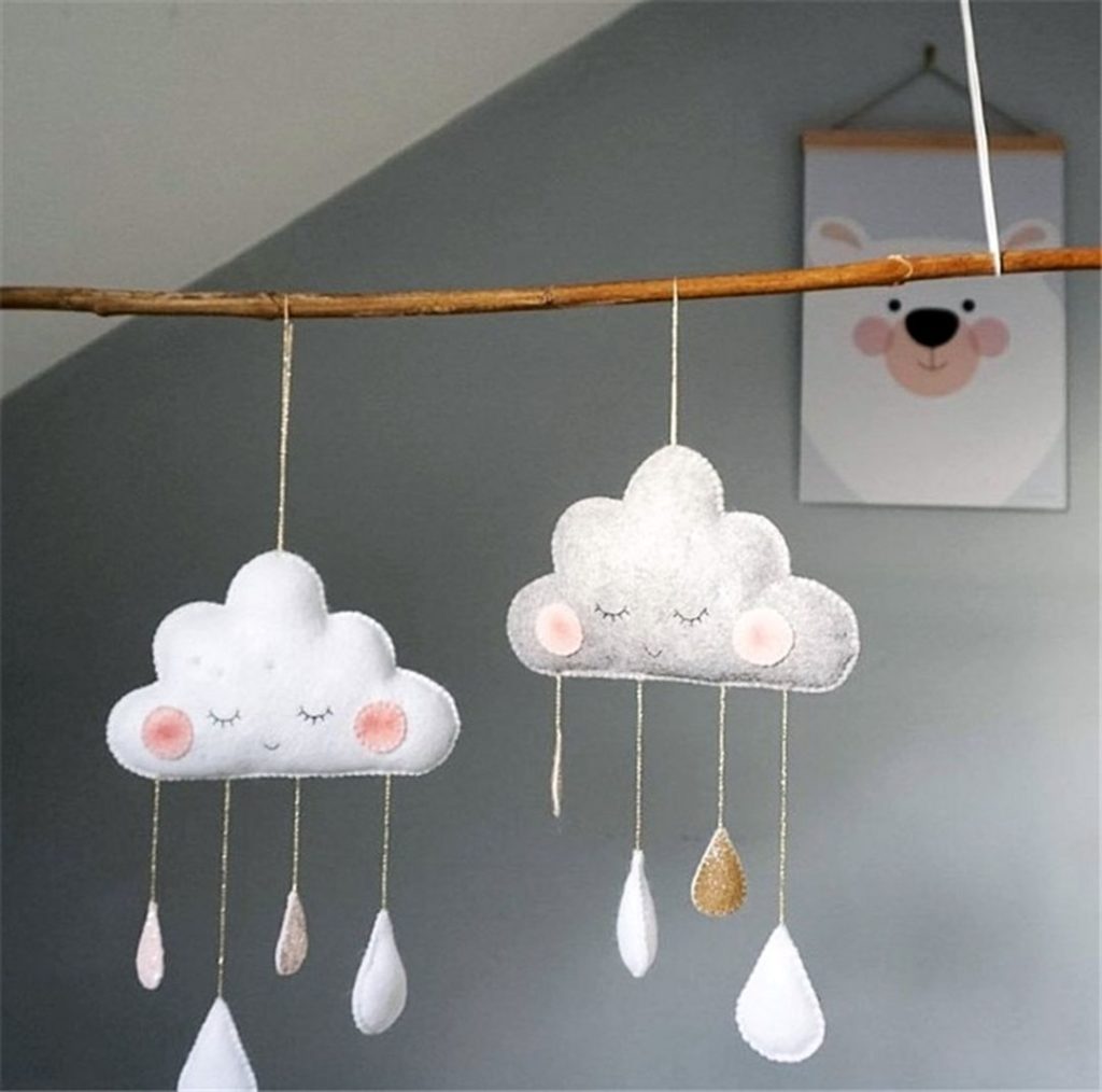 Felt Cloud Raindrops Garland Baby Room Wall
