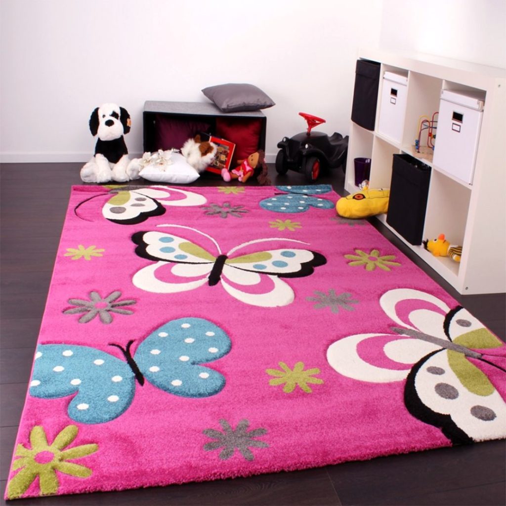 Kids Room Carpet Pink and Butterfly